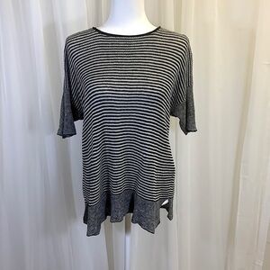 Eileen Fisher Black and Cream Stripped Petite Woven Top